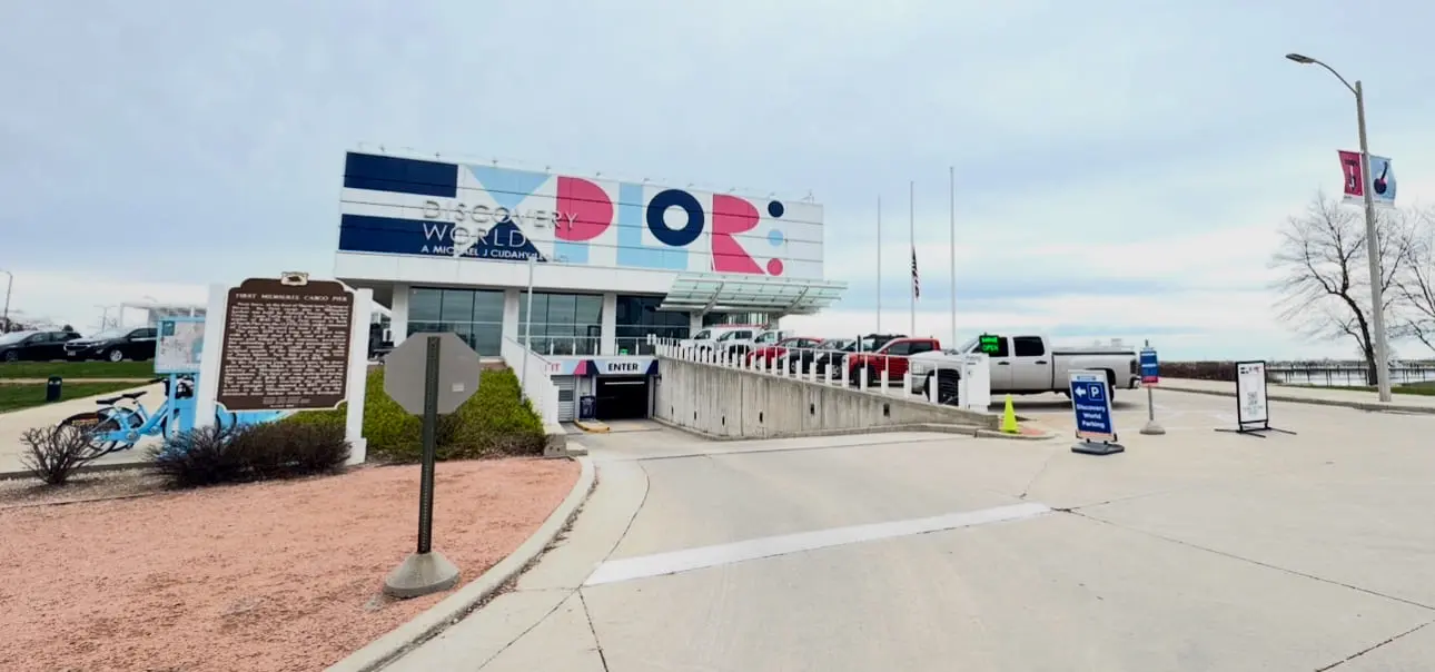 Entrance to Discovery World Museum, near Secure Parking USA garage
