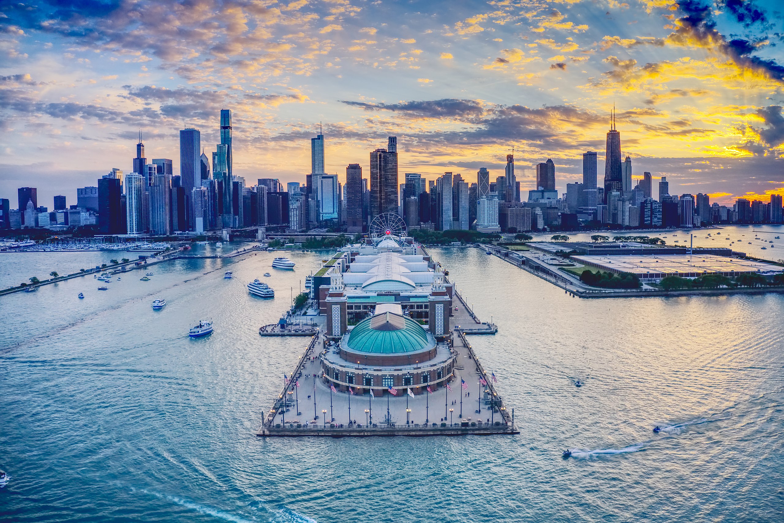 Navy Pier with a view of the Chicago skyline