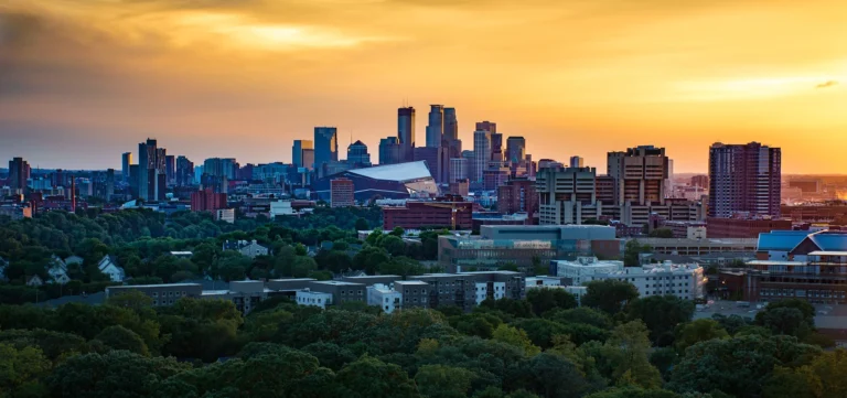 View of Minneapolis, MN at sunset