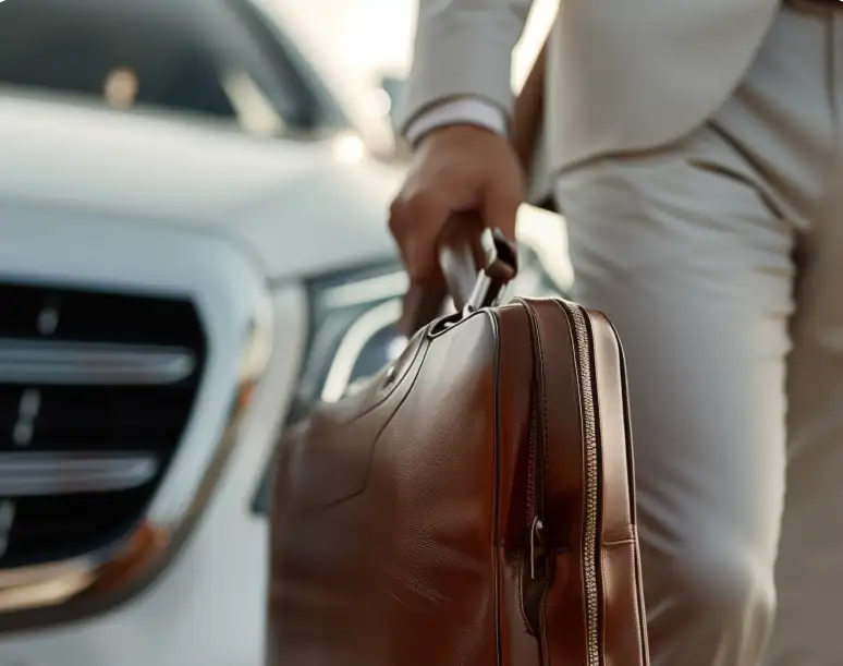 Person walking through parking lot with briefcase, image to denote section for monthly parking options through Secure Parking USA